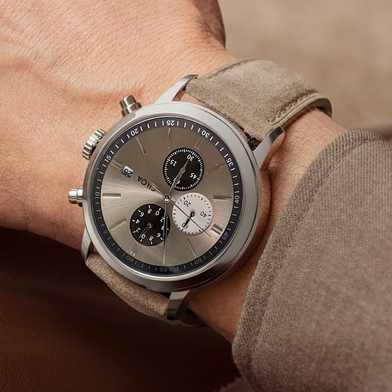 CILOA-Men Chronograph Watch Da - Suede Strap Watch 评论和价格